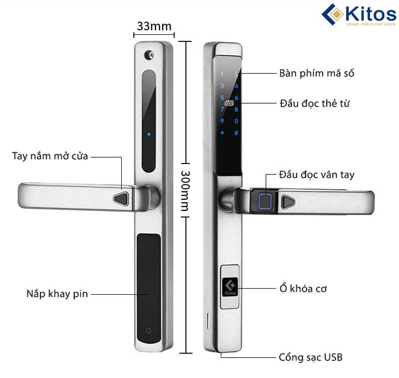 Khóa vân tay cửa nhôm Kitos KT-AL650 Plus 7 kitos al650 7