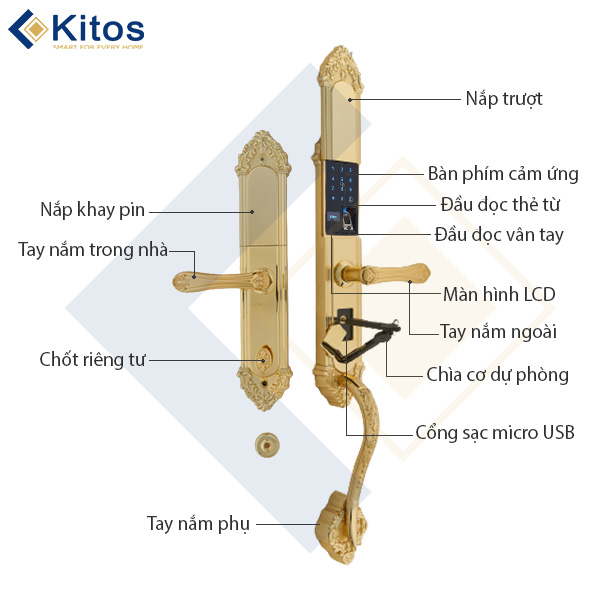 Khóa cửa vân tay tân cổ điển Kitos KT-C800 mạ vàng 24k 7 kitos kt c800 6