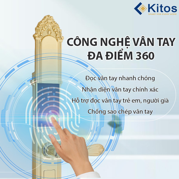 Khóa cửa vân tay tân cổ điển Kitos KT-C810 Golden 24k 3 kitos kt c810 2