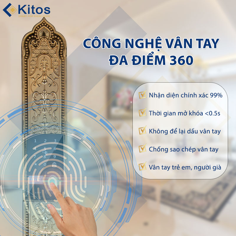 Khóa vân tay tân cổ điển Kitos KT-C900 mạ vàng 24k 4 kitos kt c900 3