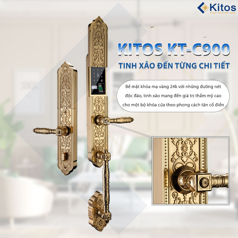 Khóa vân tay tân cổ điển Kitos KT-C900 mạ vàng 24k 7 kitos kt c900 6