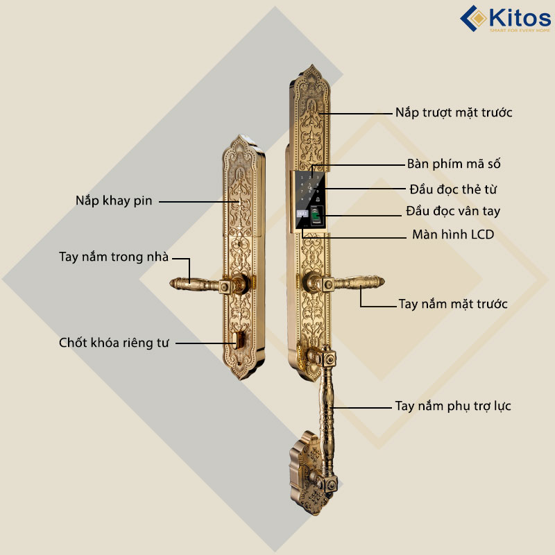 Khóa vân tay tân cổ điển Kitos KT-C900 mạ vàng 24k 8 kitos kt c900 7