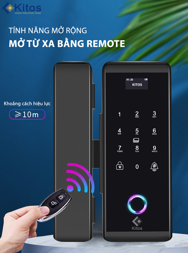 Khoá vân tay cửa kính Kitos KT-GL60 Plus 2 kitos kt gl60 mo rong remote